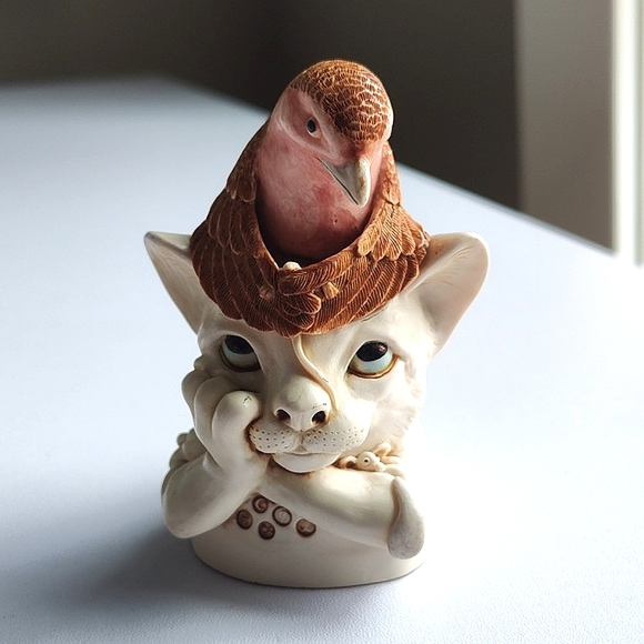 NEW Harmony Kingdom Cat and Bird Trinket Box Turdus Felidae 1999 Treasure Jests - Picture 2 of 10